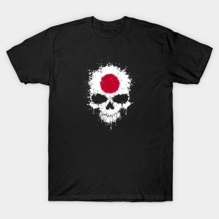 Chaotic Japanese Flag Splatter Skull T-Shirt